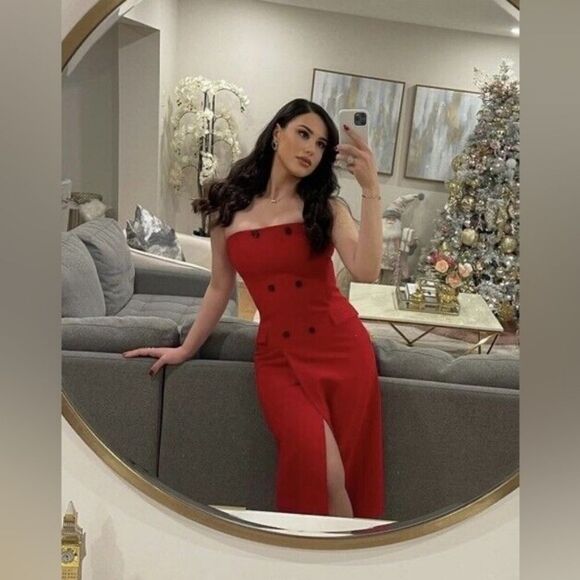 NWT Zara ZW Collection Strapless Dress With Pockets Bright Red S 8659/707 New - Picture 9 of 11